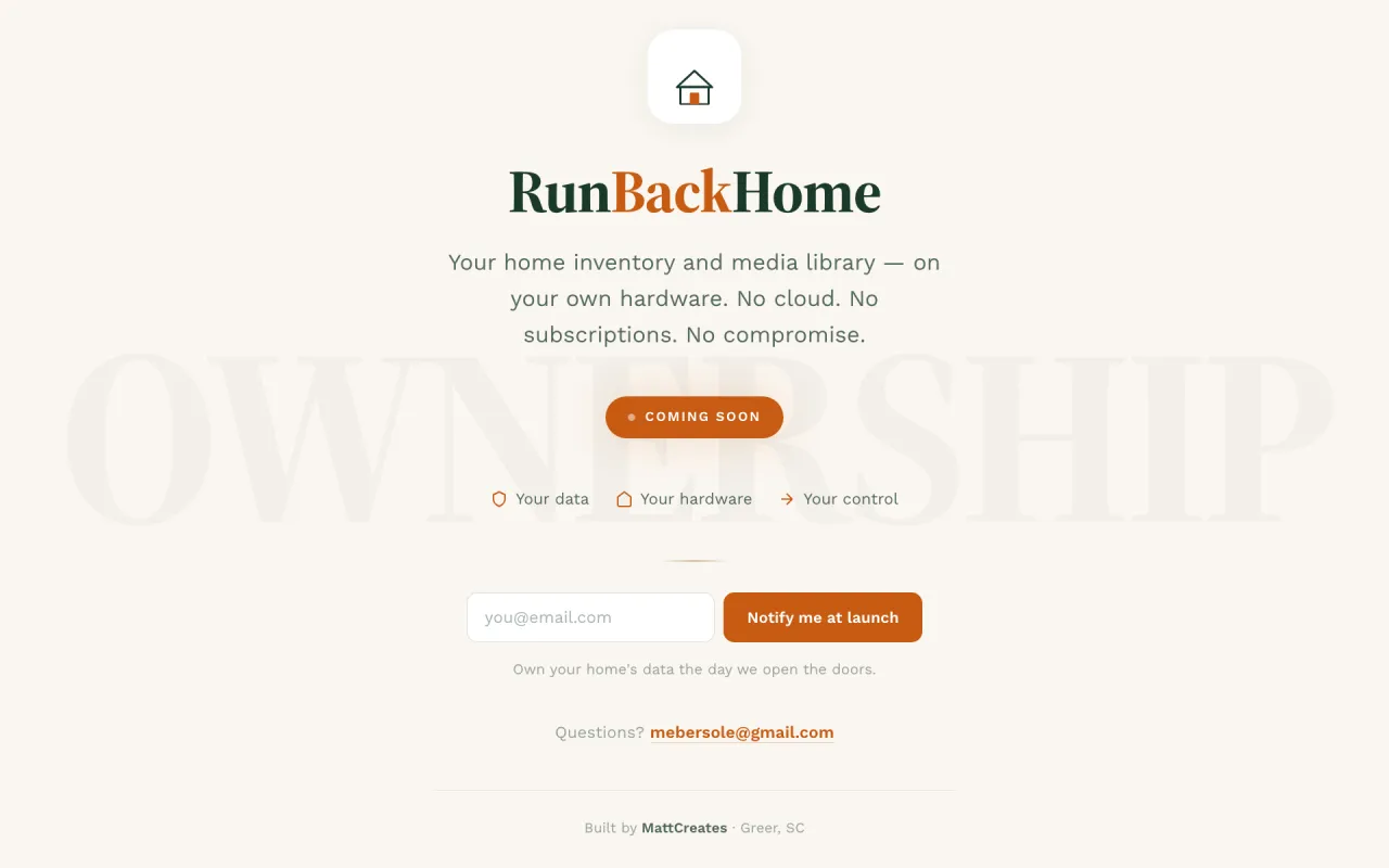 RunBackHome. your home inventory and media library on your own hardware
